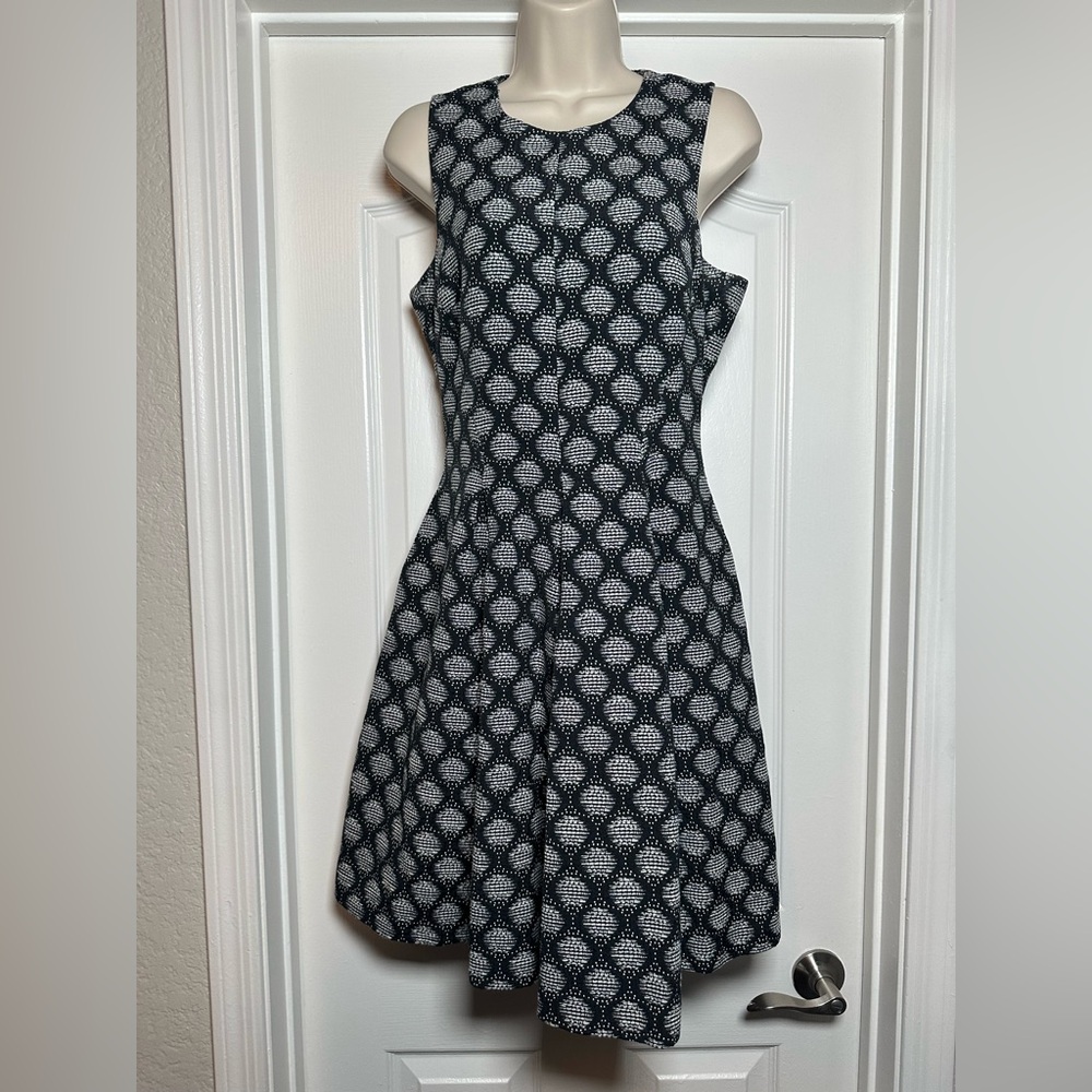 H&M Black Cotton Blend Abstract Pattern Classic Cut Midi Sleeveless Dress Size 8